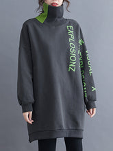 Women Plus Cashmere Print High Neck Casual Sweatshirt